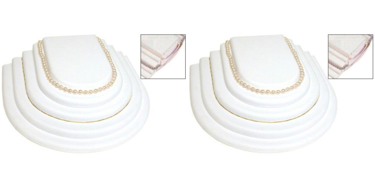 Pack of 2 White Faux Leather Pearl Necklace Tiered Display Showcases Countertops